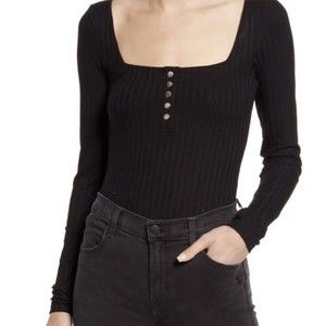 NWT Allsaints Katrina LS Bodysuit WM014V Black Size 6 US/10 UK